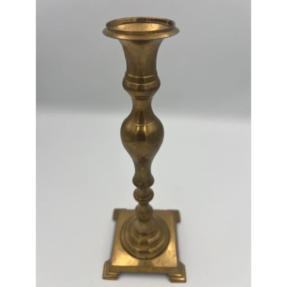 Commodore Solid Brass Candlestick Holder Square Footed Base India 10.5 Inch